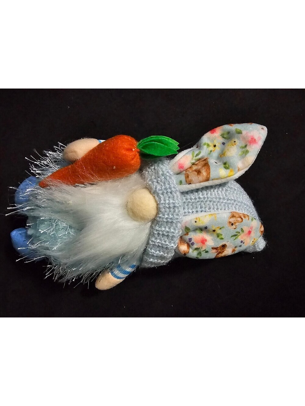 Handcrafted Gnome Doll with Floral Hat and Carrot Accessory